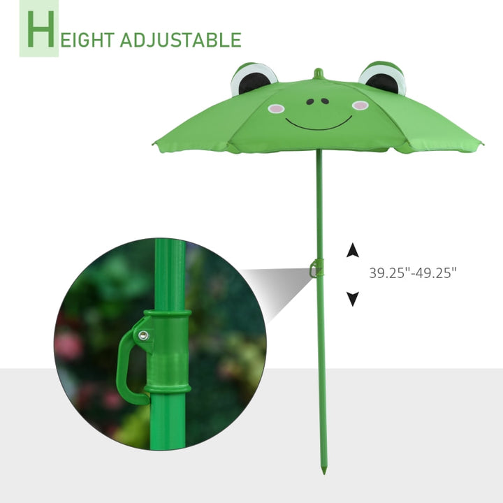 Kids Outdoor Picnic Dining Table w/ 2 Folding Chairs, Umbrella, Patio Deck Garden, Green Frog