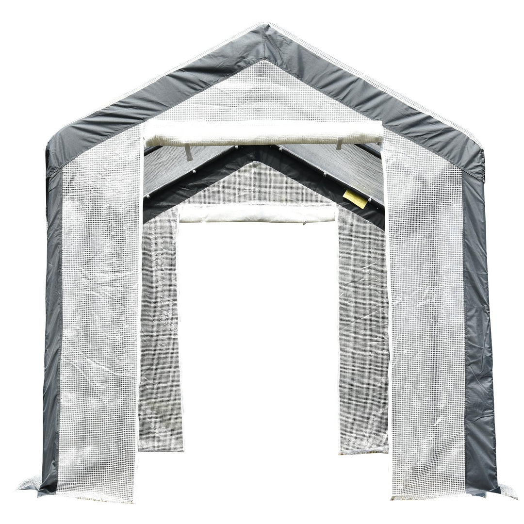 9.8' x 6.5' x 7.2' Walk-in Greenhouse w 2 Roll Up Doors Windows, Outdoor Garden Plants, White