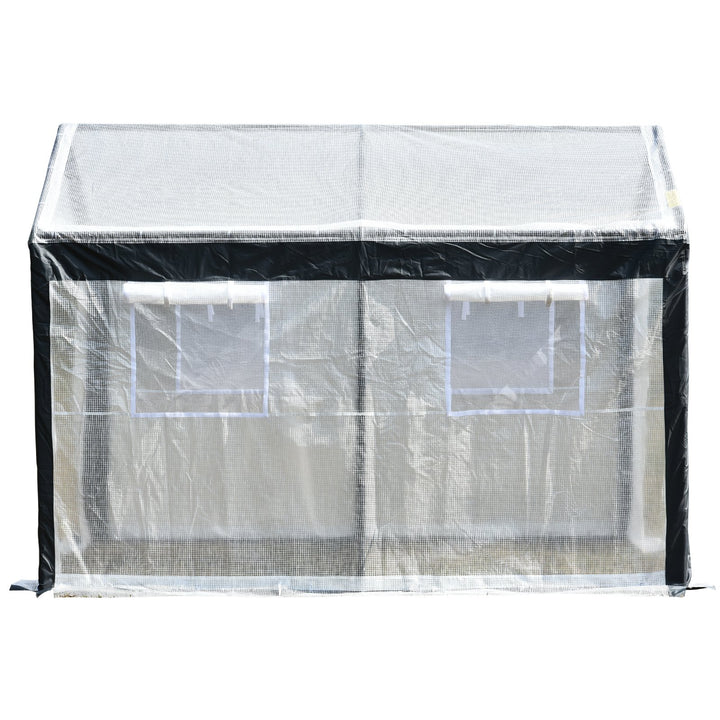 9.8' x 6.5' x 7.2' Walk-in Greenhouse w 2 Roll Up Doors Windows, Outdoor Garden Plants, White