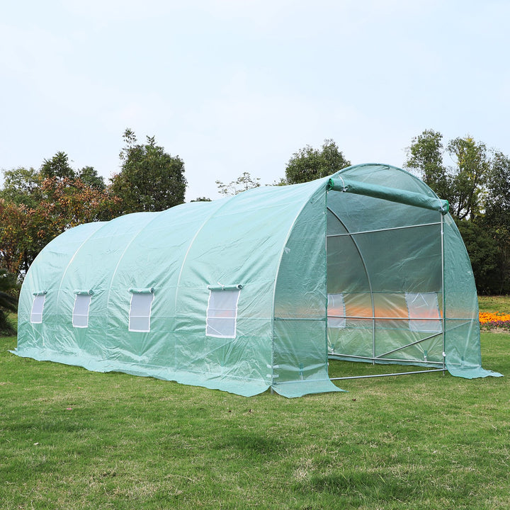19.5' x 10' x 7' Large Heavy Duty Walk-in Tunnel Outdoor Greenhouse w Windows Door Garden Green