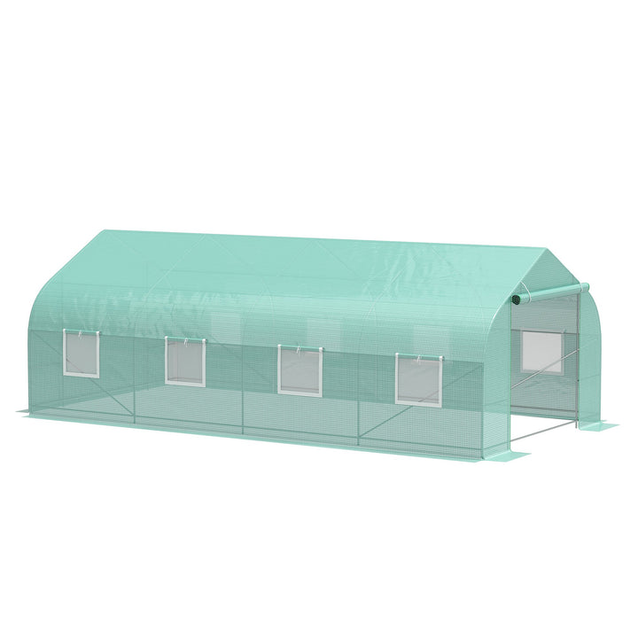 19.5' x 10' x 7' Large Heavy Duty Walk-in Tunnel Greenhouse w Door Windows Outdoor Garden Green