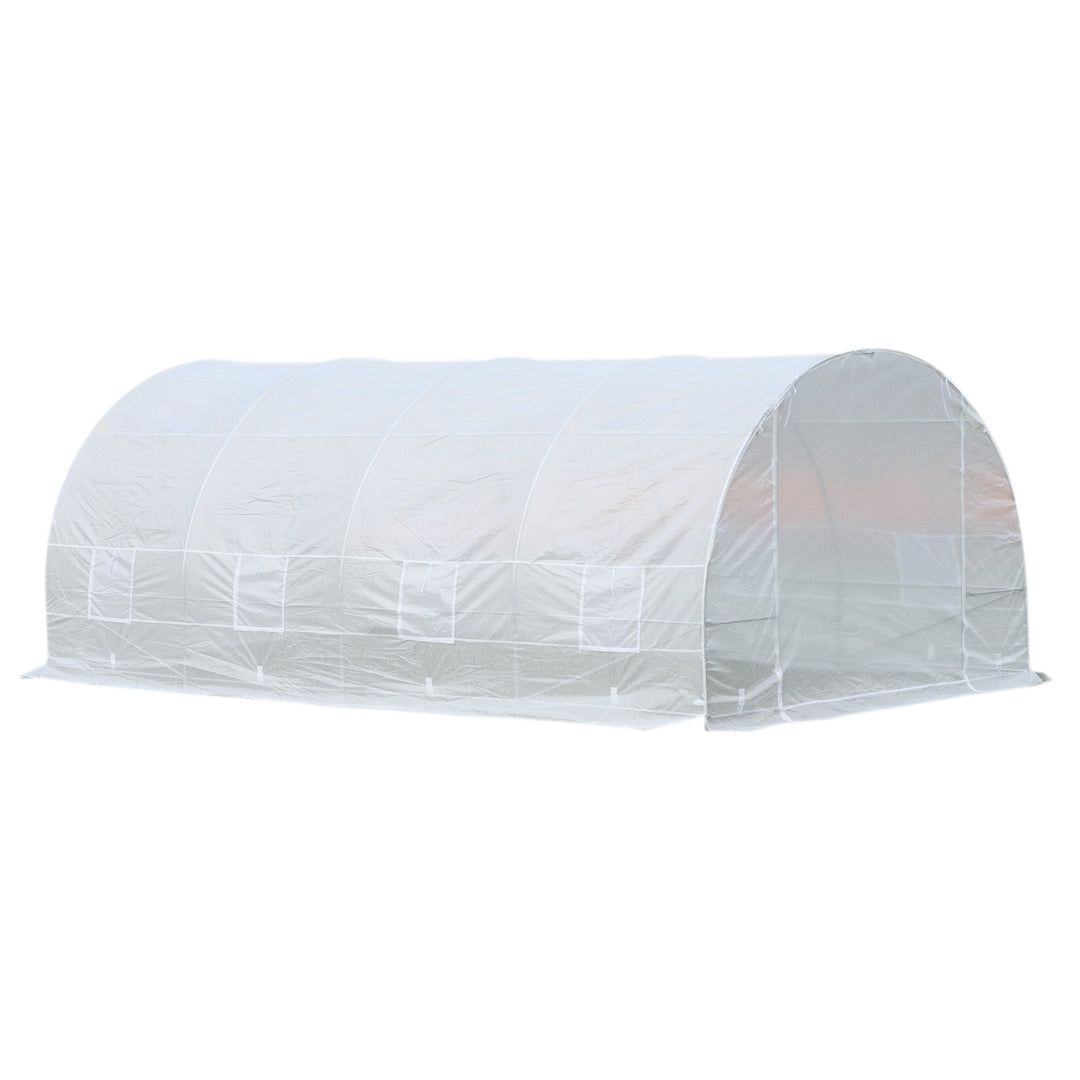 19.5' x 10' x 7' Large Heavy Duty Walk-in Tunnel Outdoor Greenhouse w Windows Door Garden White