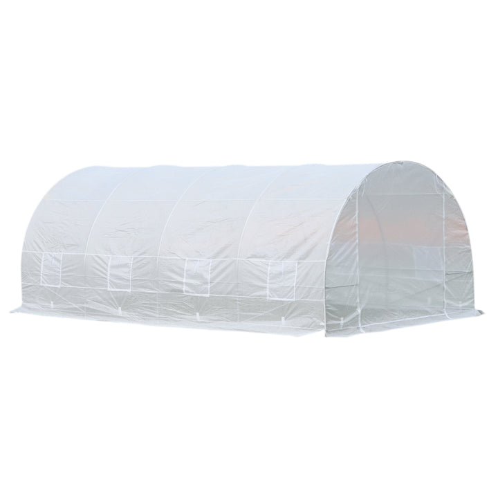 19.5' x 10' x 7' Large Heavy Duty Walk-in Tunnel Outdoor Greenhouse w Windows Door Garden White