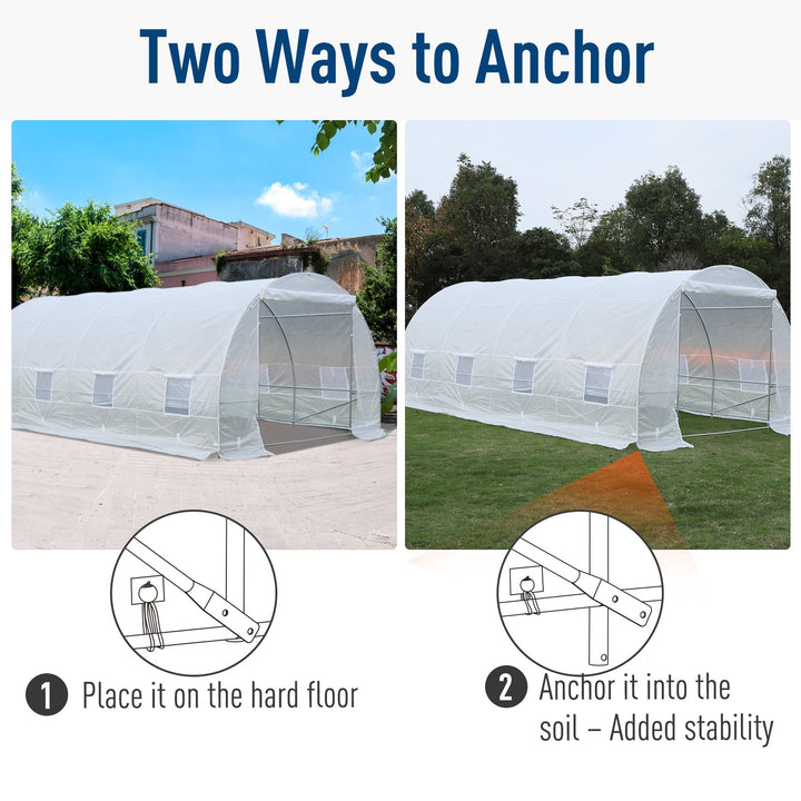 19.5' x 10' x 7' Large Heavy Duty Walk-in Tunnel Outdoor Greenhouse w Windows Door Garden White