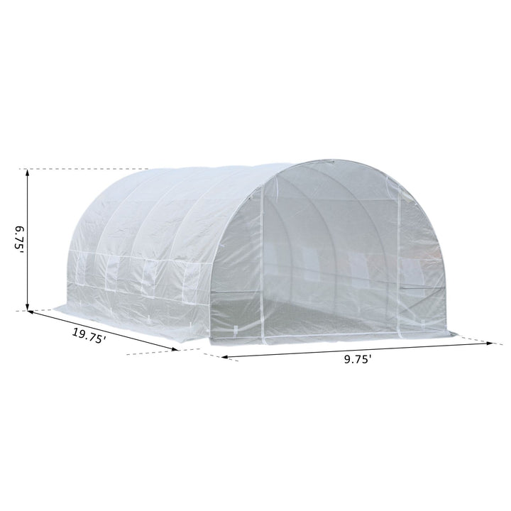 19.5' x 10' x 7' Large Heavy Duty Walk-in Tunnel Outdoor Greenhouse w Windows Door Garden White