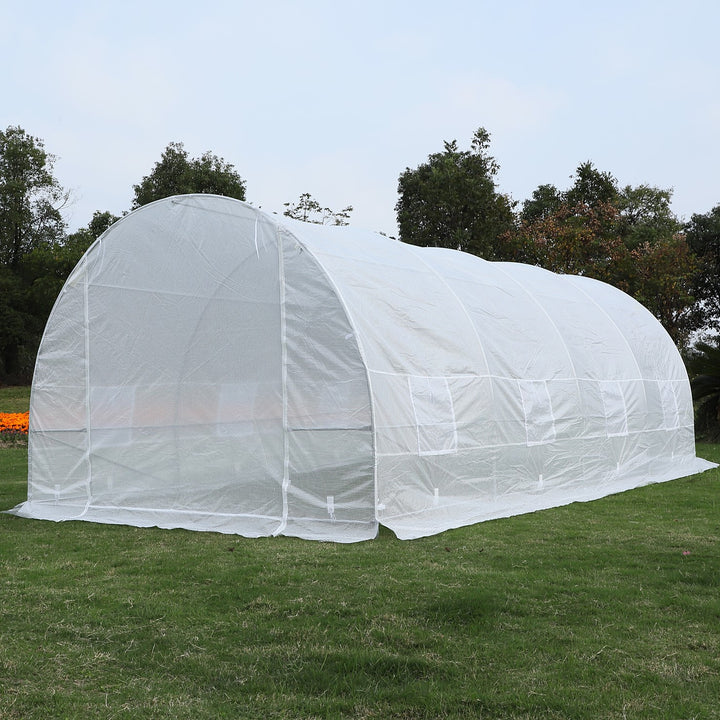 19.5' x 10' x 7' Large Heavy Duty Walk-in Tunnel Outdoor Greenhouse w Windows Door Garden White