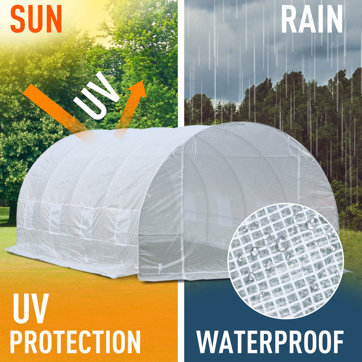 19.5' x 10' x 7' Large Heavy Duty Walk-in Tunnel Outdoor Greenhouse w Windows Door Garden White