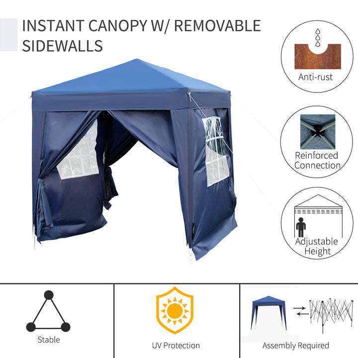 6.6’ x 6.6’ Pop-Up Portable Event Party Wedding Tent Gazebo Canopy w/ 4 Walls, Windows - Blue