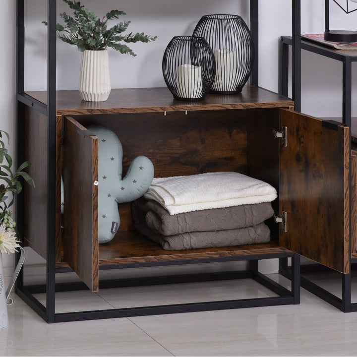 Contemporary Wall Unit w/ Shelves and Cupboard - Black and Brown