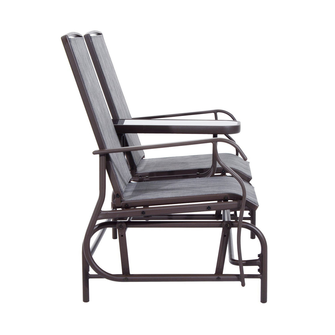 2-Person Outdoor Loveseat Glider Rocking Chair Rocker for Patio Deck Garden Backyard - Brown