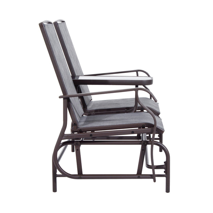 2-Person Outdoor Loveseat Glider Rocking Chair Rocker for Patio Deck Garden Backyard - Brown