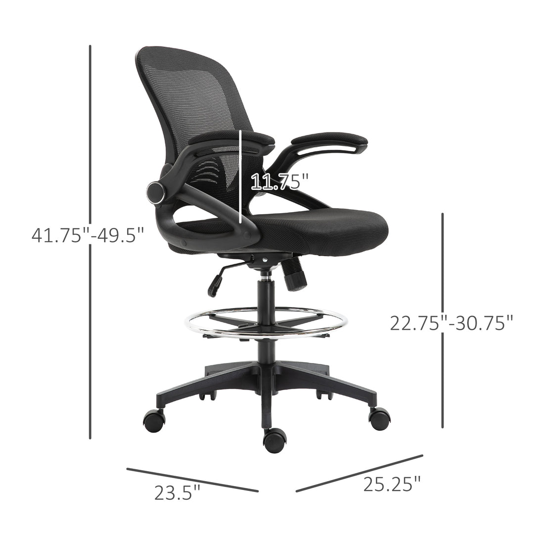 Adjustable Padded Mesh Back Tall Stand-Up Drafting Office Task Chair w/ Arm & Foot Rest - Black