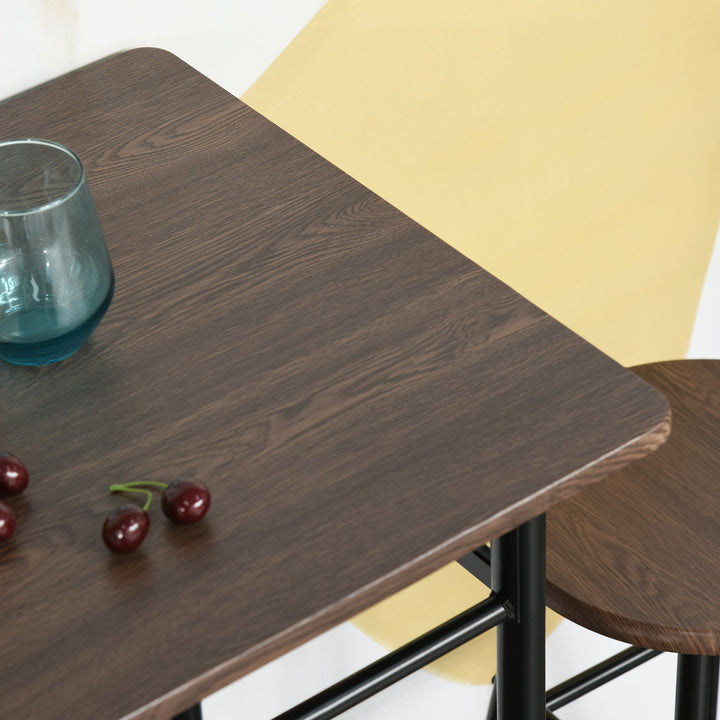 3pc Industrial Compact Pub Table Stool Set for Kitchen Dining Room Bar w/ Storage - Black Brown