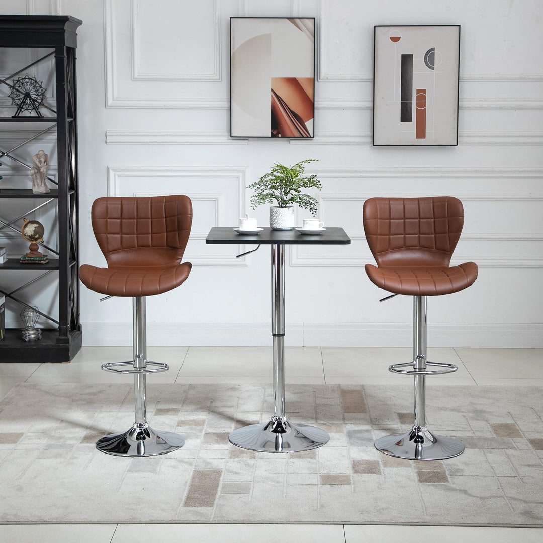 Set of 2 Modern Adjustable Swivel Counter Height Dining Bar Stools – Brown, Faux Leather
