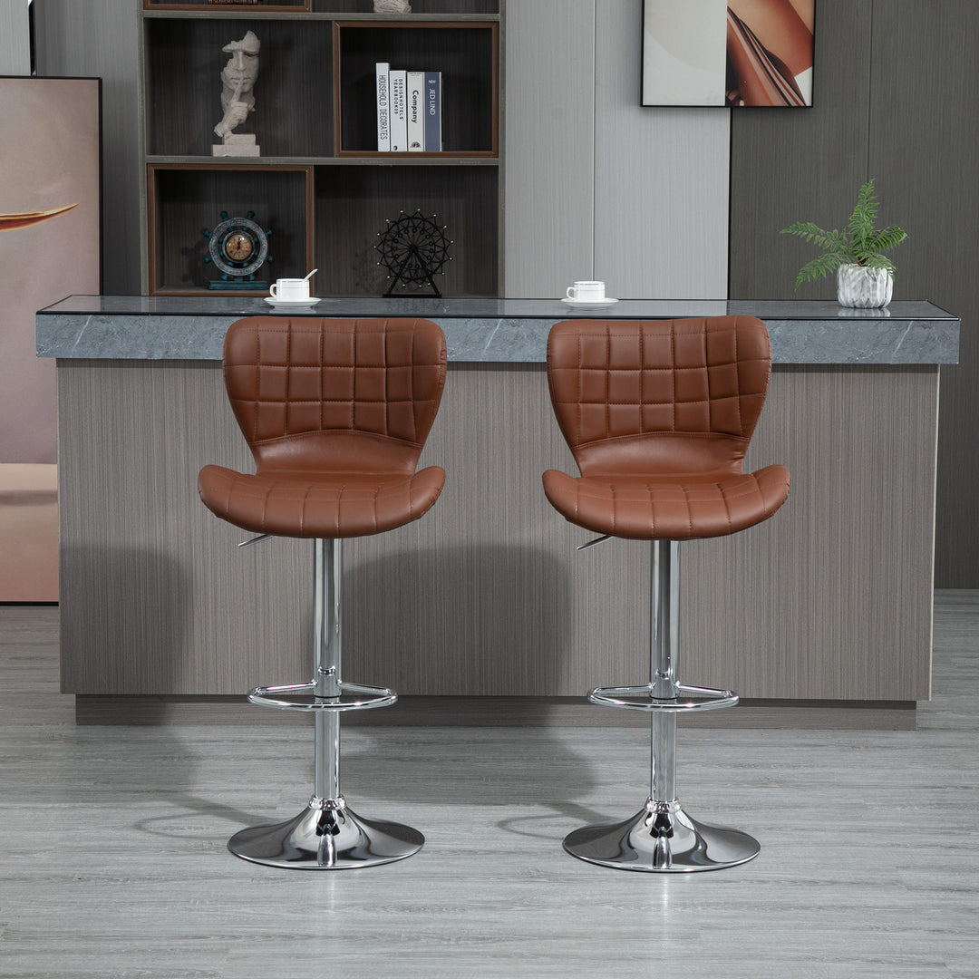 Set of 2 Modern Adjustable Swivel Counter Height Dining Bar Stools – Brown, Faux Leather