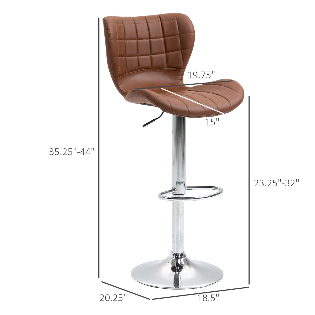 Set of 2 Modern Adjustable Swivel Counter Height Dining Bar Stools – Brown, Faux Leather
