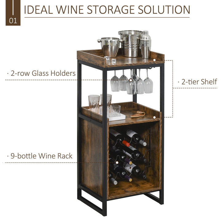 Industrial Bar Cabinet w/ Wine Rack - Brown