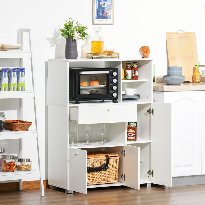 Compact Kitchen Pantry w/ Microwave Stand - White