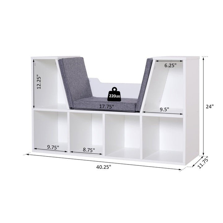 6-Cubby Kids Reading Nook - White and Grey