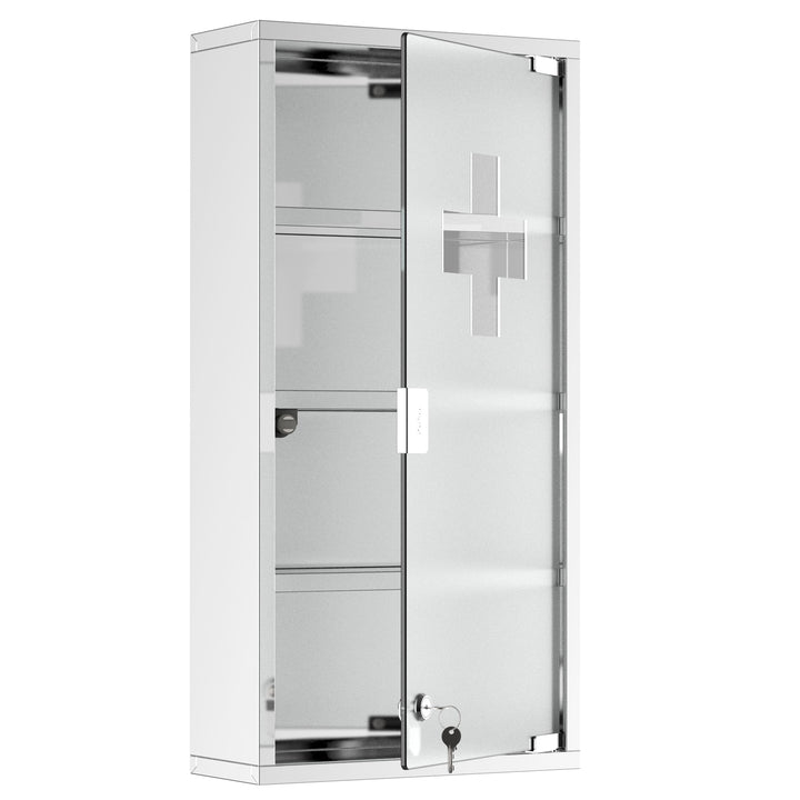 Lockable Medicine Cabinet w/ Frosted Tempered Glass Door - Stainless Steel