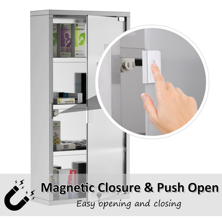 Lockable Medicine Cabinet w/ Frosted Tempered Glass Door - Stainless Steel