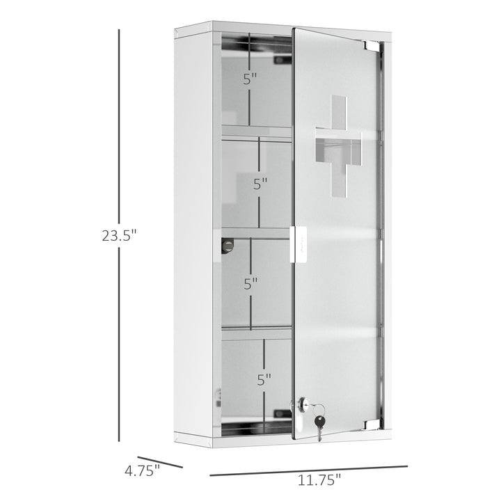 Lockable Medicine Cabinet w/ Frosted Tempered Glass Door - Stainless Steel