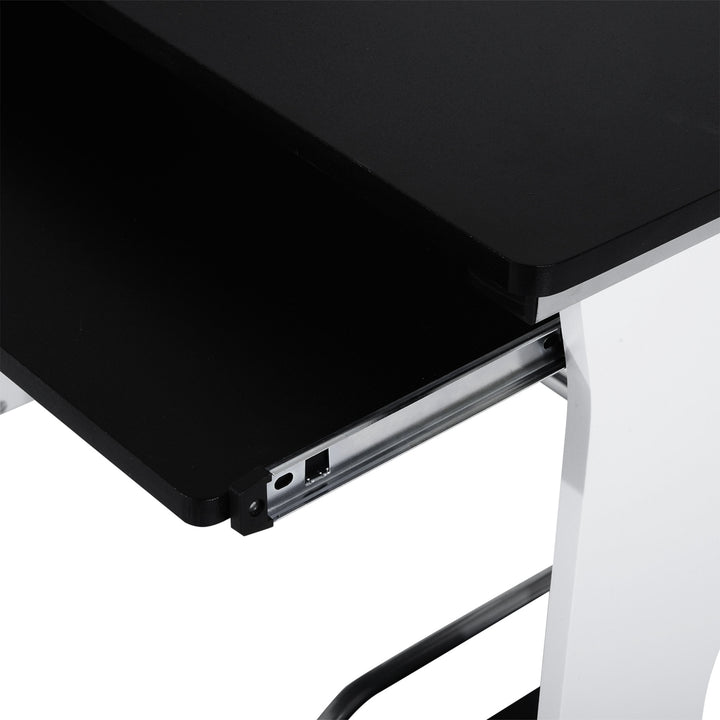 Computer Desk w/ Cupboard and CPU Stand - White and Black