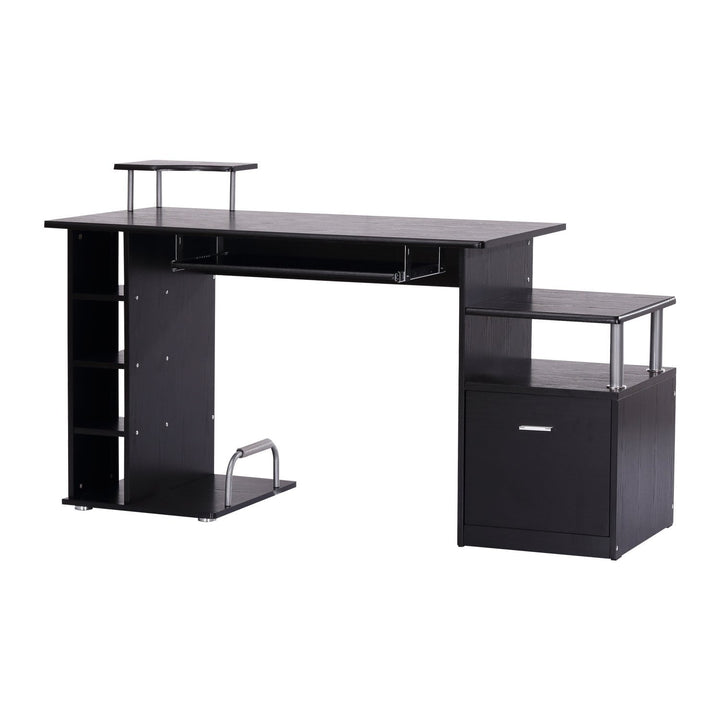 Storage Office Desk w/ Shelving - Black Wood Grain