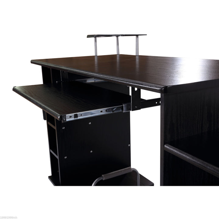 Storage Office Desk w/ Shelving - Black Wood Grain