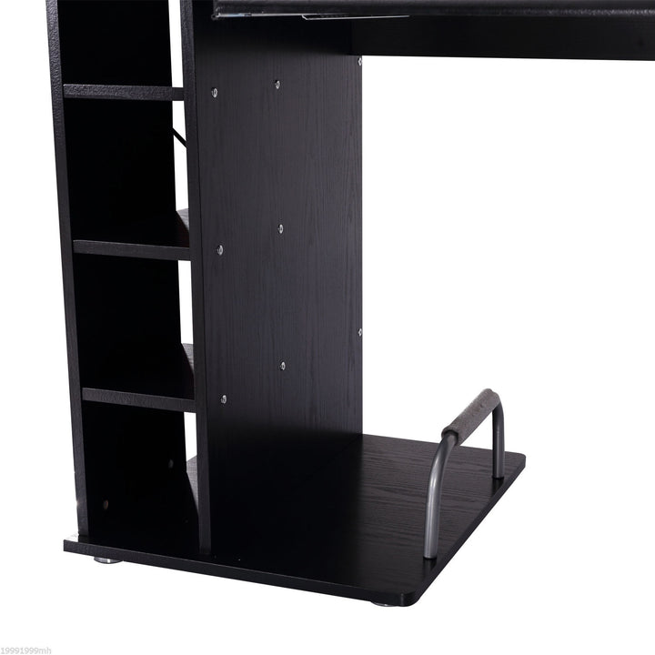 Storage Office Desk w/ Shelving - Black Wood Grain