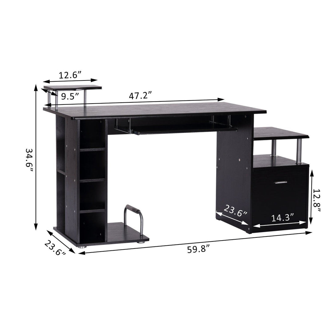 Storage Office Desk w/ Shelving - Black Wood Grain