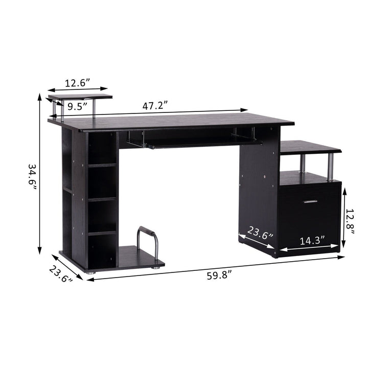Storage Office Desk w/ Shelving - Black Wood Grain