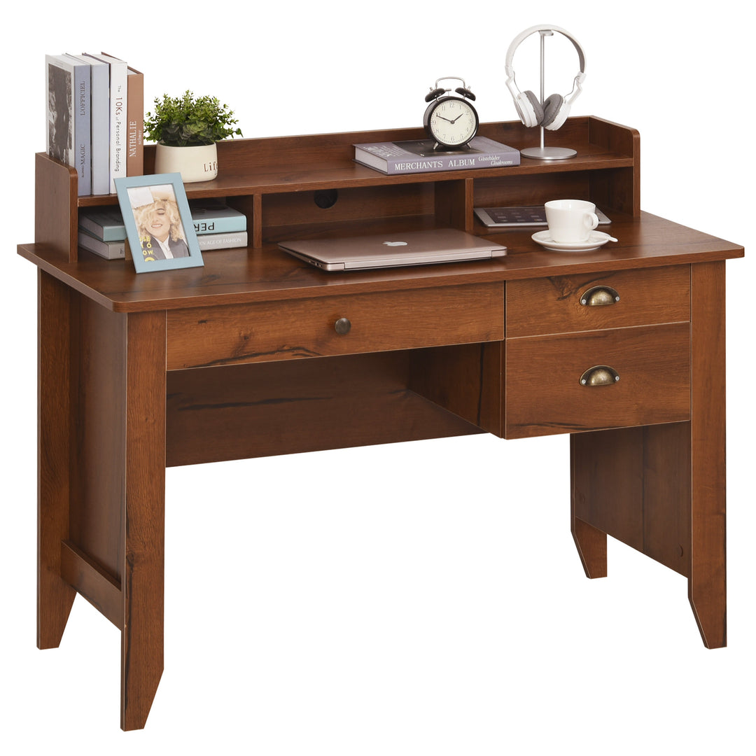 Classic Secretary Student Office Computer Desk Table w/ Hutch Shelf, Storage, Drawers - Brown