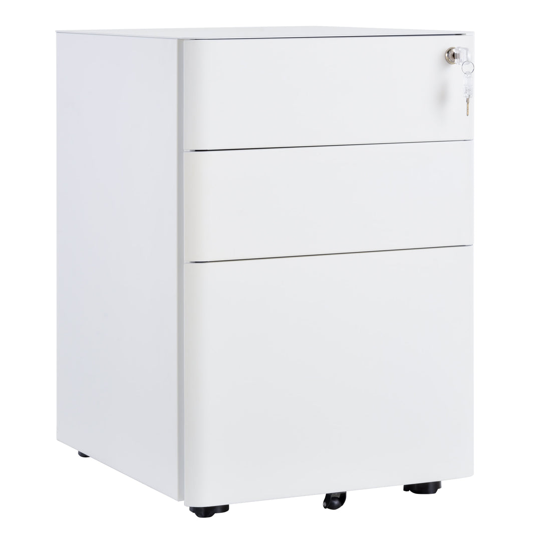 Modern 3-Drawer Lockable Under Desk Filing Storage Cabinet on Castors for Home Office - White