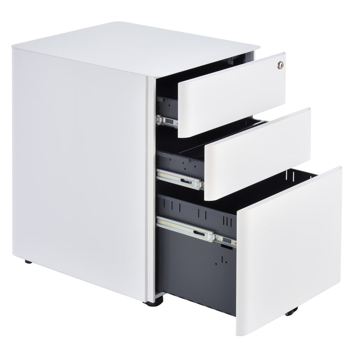 Modern 3-Drawer Lockable Under Desk Filing Storage Cabinet on Castors for Home Office - White