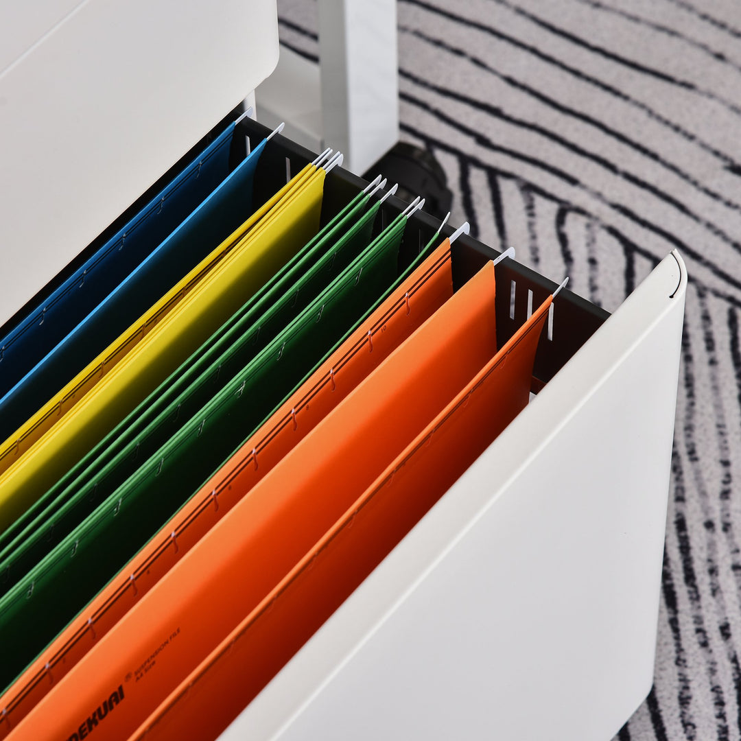 Modern 3-Drawer Lockable Under Desk Filing Storage Cabinet on Castors for Home Office - White