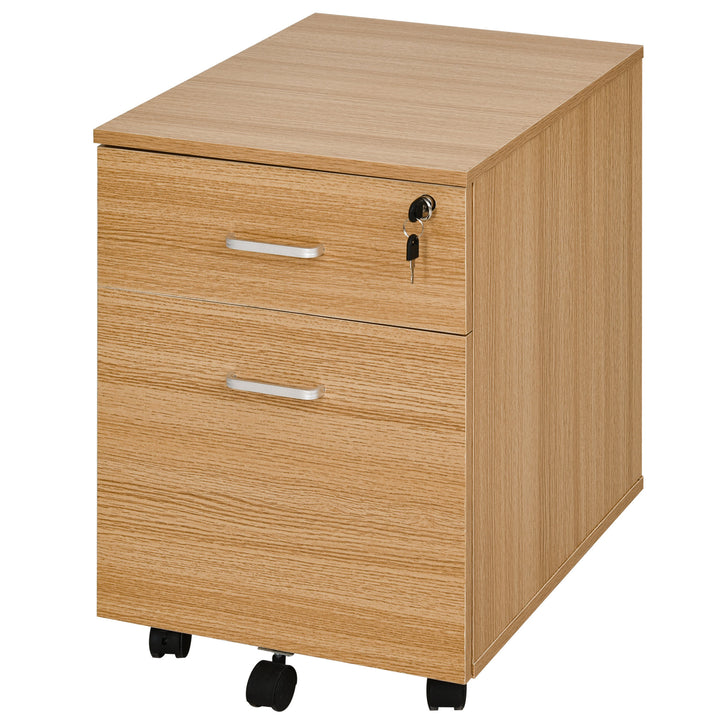 2-Drawer Lockable Under Desk Storage Filing Cabinet File Organizer for Home Office - Wood Grain