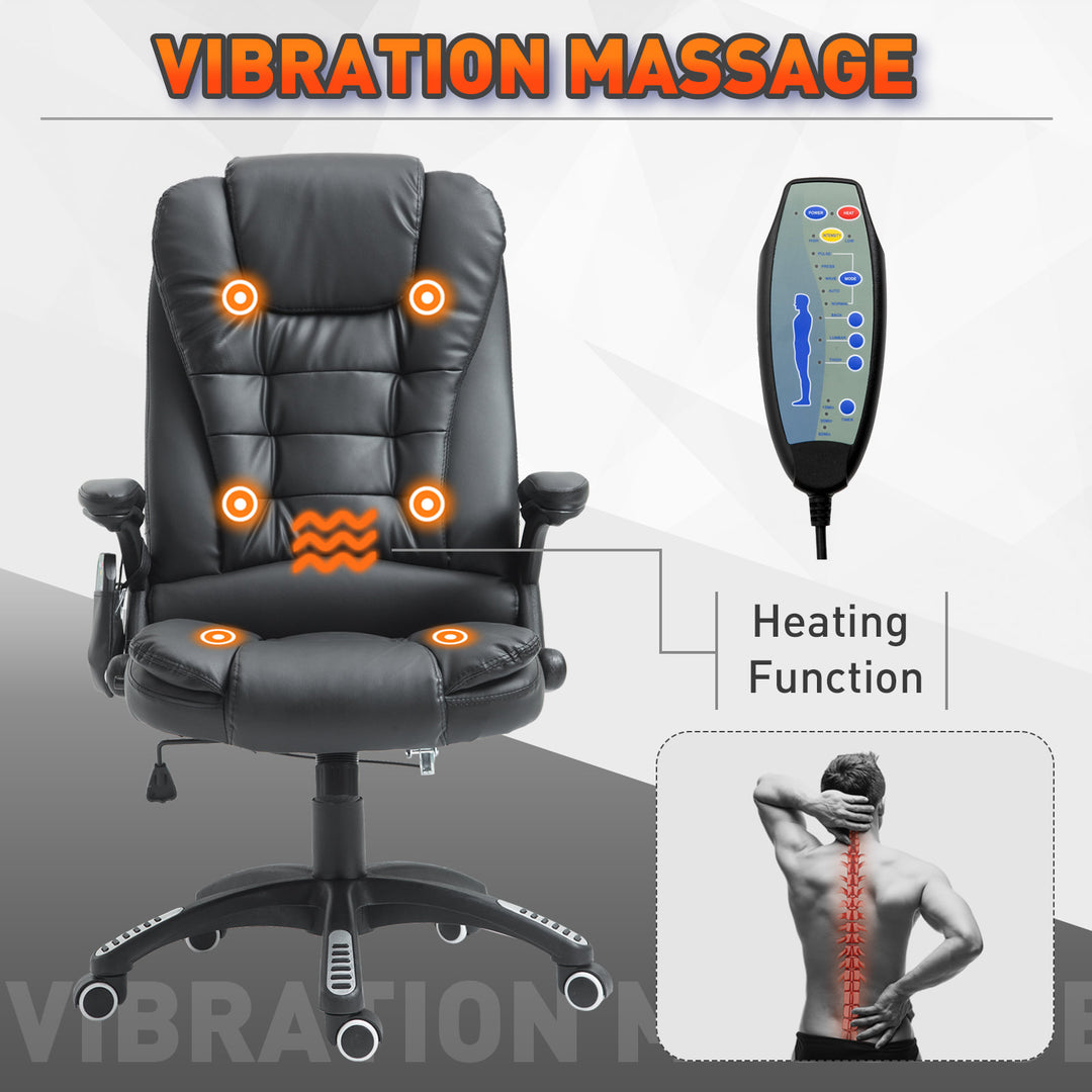 Executive Adjustable High-Back Faux Leather Heated Massaging Swivel Office Chair - Black