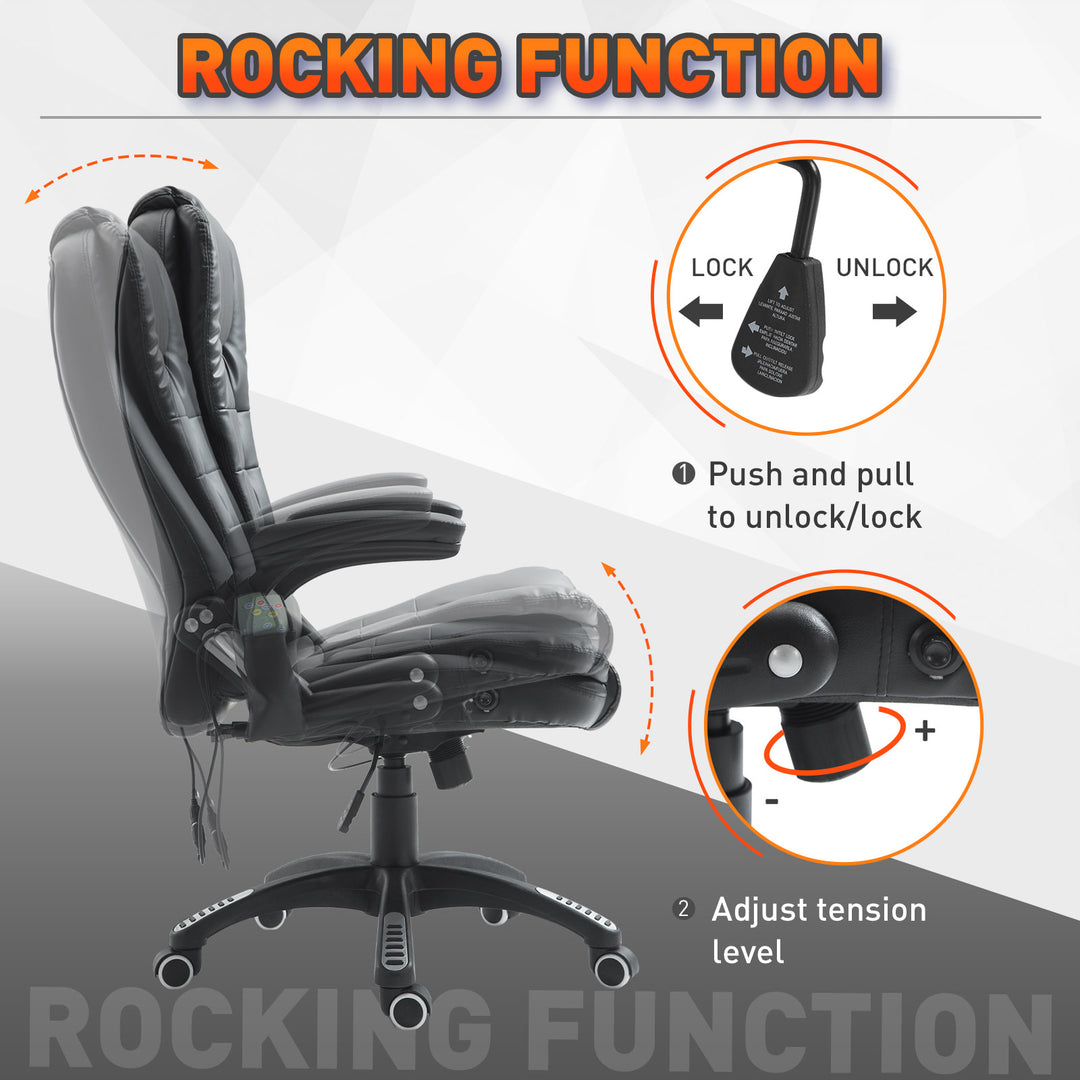 Executive Adjustable High-Back Faux Leather Heated Massaging Swivel Office Chair - Black