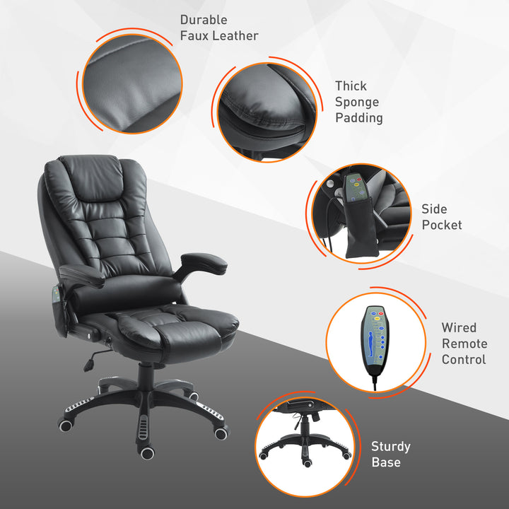 Executive Adjustable High-Back Faux Leather Heated Massaging Swivel Office Chair - Black