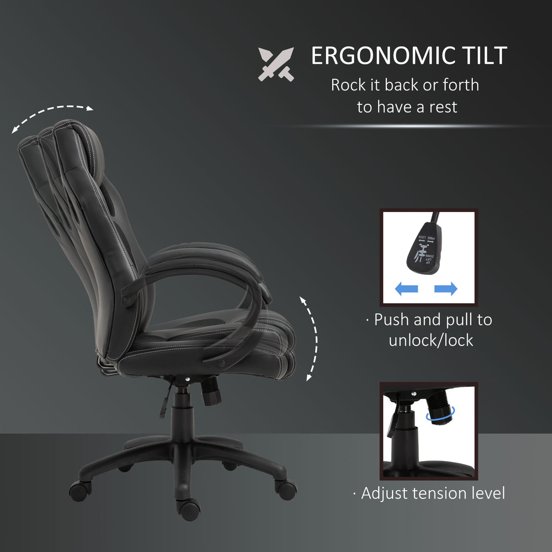 Racecar Style Faux Leather Office Chair - Black