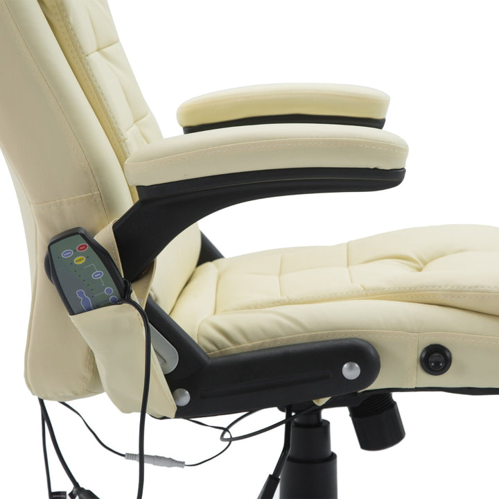 Executive High-Back Faux Leather Massaging Office Chair - Beige