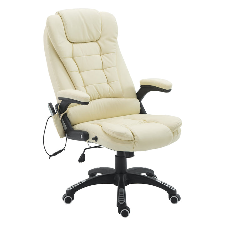 Executive High-Back Faux Leather Massaging Office Chair - Beige