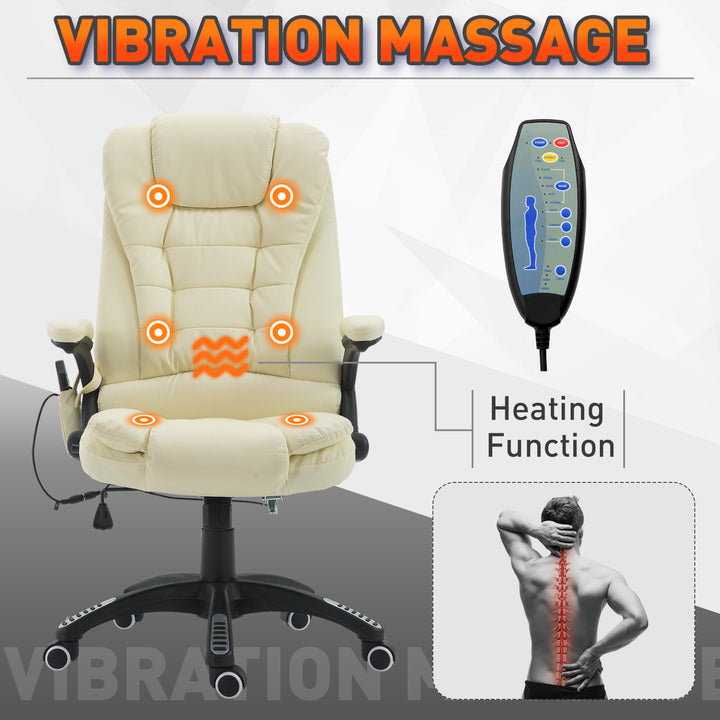 Executive High-Back Faux Leather Massaging Office Chair - Beige
