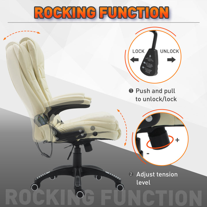 Executive High-Back Faux Leather Massaging Office Chair - Beige