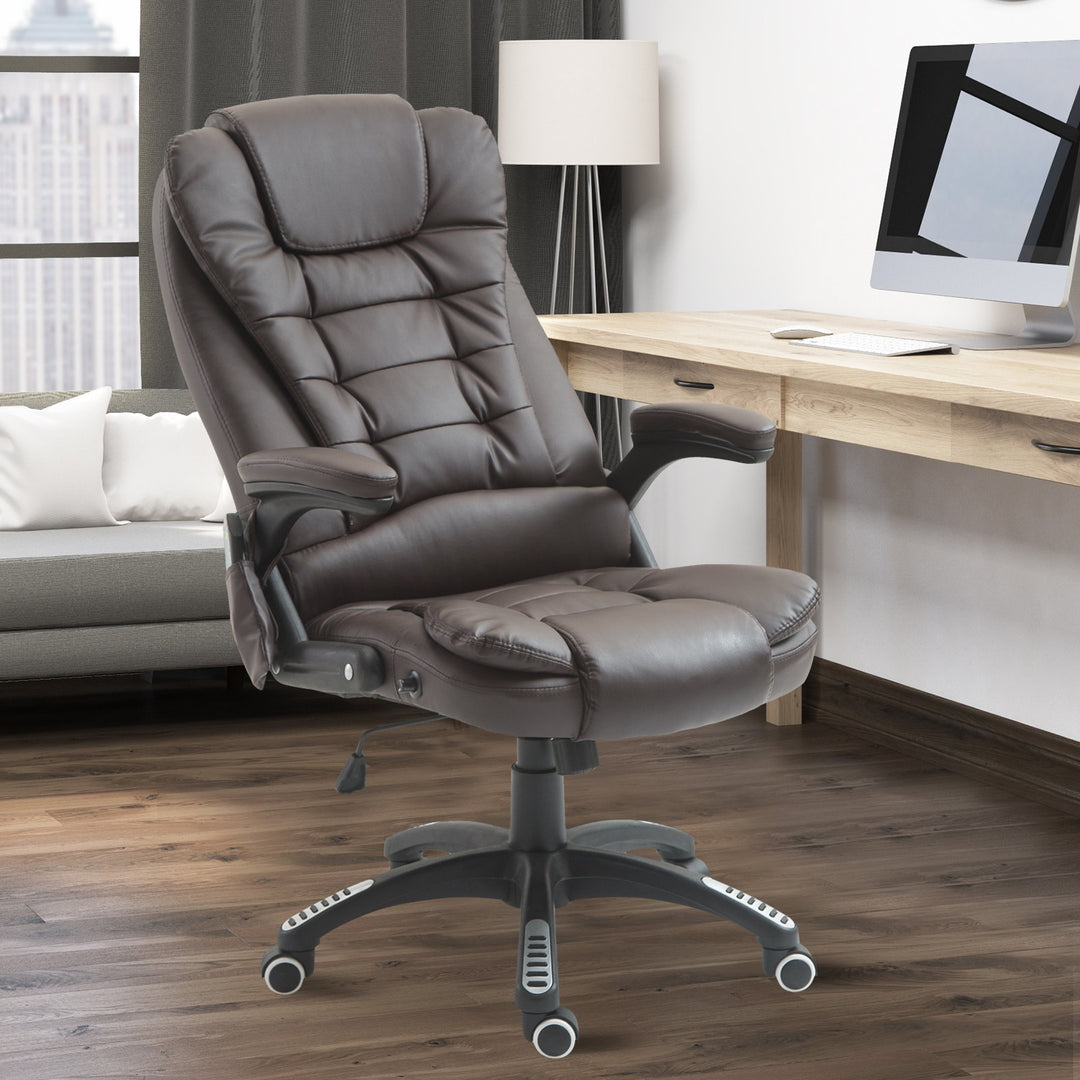 Executive High-Back Faux Leather Massaging Office Chair - Brown