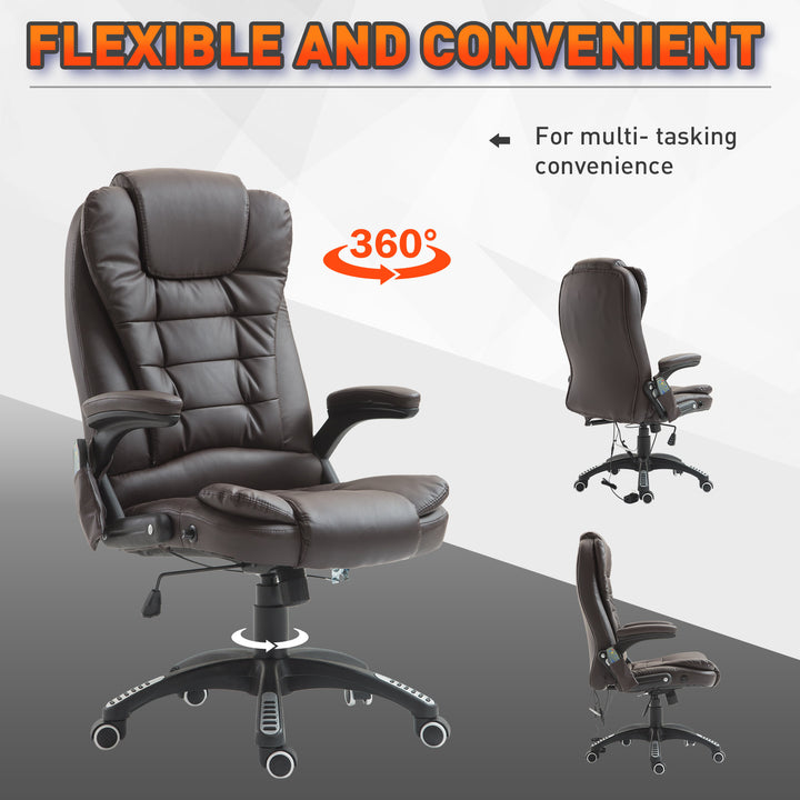Executive High-Back Faux Leather Massaging Office Chair - Brown