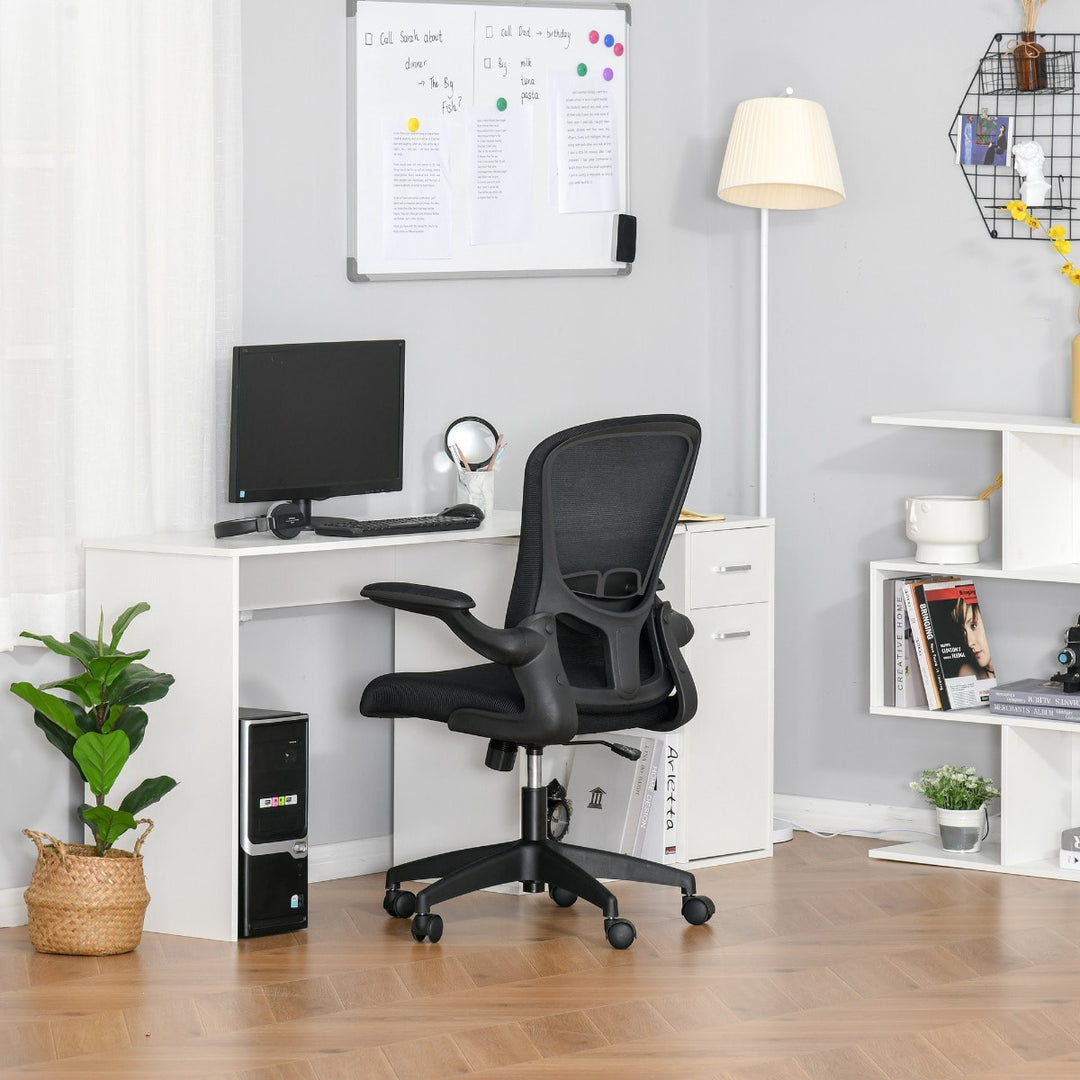 Mesh Office Chair with Lumbar Support and Flip-up Armrests - Black