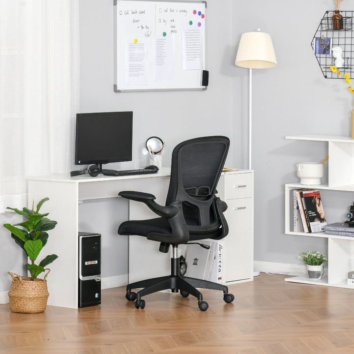 Mesh Office Chair with Lumbar Support and Flip-up Armrests - Black