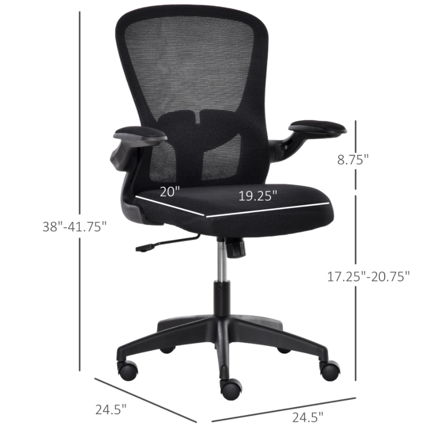 Mesh Office Chair with Lumbar Support and Flip-up Armrests - Black